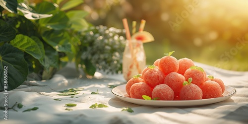 Watermelon balls on a plate...