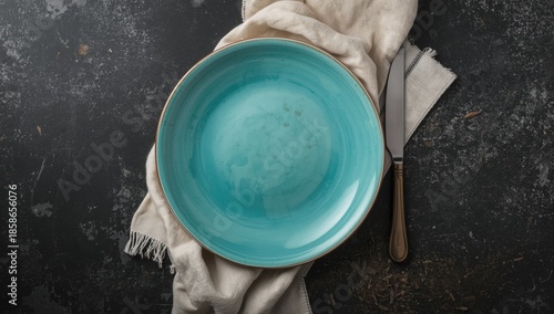 Turquoise plate placed on b...