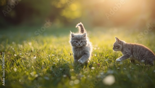Gray kitten and cat in play...