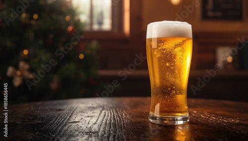 A cold beer poured into a b...