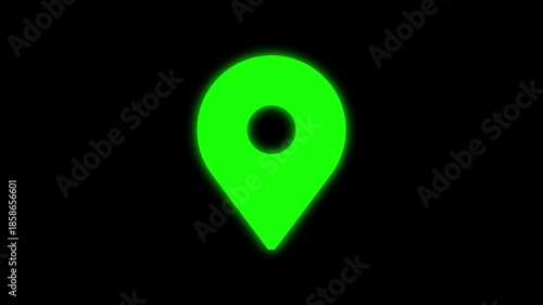 Green  Glowing neon location pin animation and black background