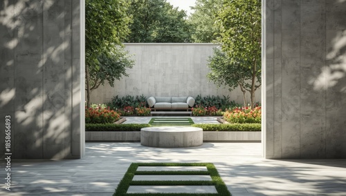 Shaded outdoor lounge with ...