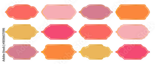 Horizontal frames and borders. Arabic window shapes with delicate gold outline for backgrounds, scrapbooking and decorative layouts. Oriental Islamic design elements.