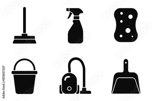 Essential cleaning tools silhouette set for household chores