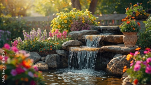 Flowing water and colorful ...