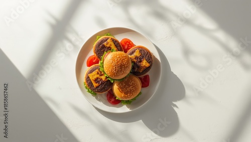 Beef burgers arranged on a ...
