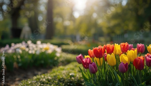 Vibrant tulip display amid ...