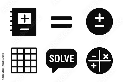 Mathematics icons set: simple black symbols for calculator and education