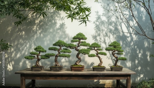 Line of miniature trees in ...