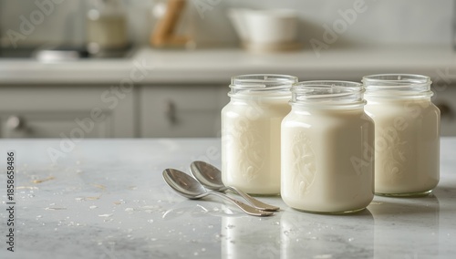 Fresh organic yogurt in gla...