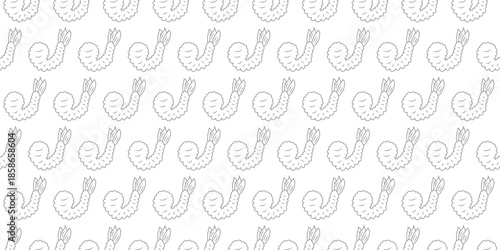 Seamless pattern of stylized shrimp, perfect for food packaging, menus, or whimsical textile designs
