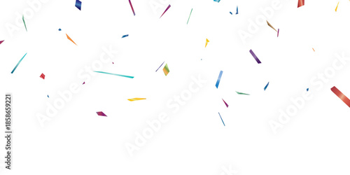 Festive Confetti Celebration With Colorful Streamers And Stars On White Background.	