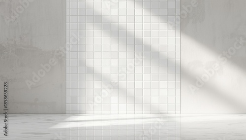 Ceramic brick wall and tiled floor featuring a geometric grid pattern, ideal for architectural or decorative applications, Earth Day