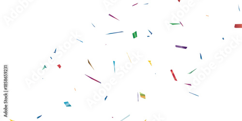 Festive Confetti Celebration With Colorful Streamers And Stars On White Background.	