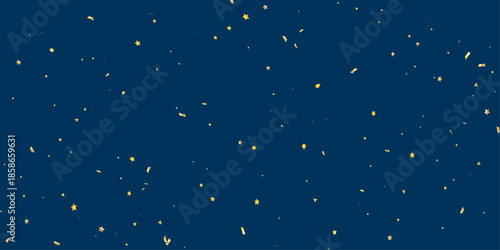 dark blue background with small yellow confetti pieces scattered everywhere, creating a festive atmosphere.