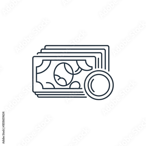 Stack of Money Bills with Coin Symbolizing Financial Growth and Wealth