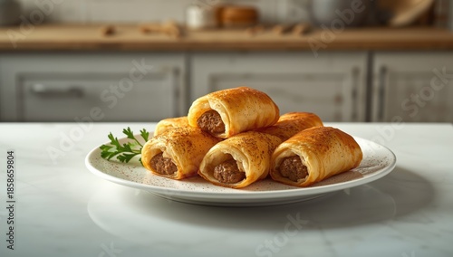 Baked puff pastry sausage r...