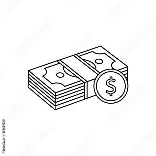 Stack of Money with Coin Icon for Financial Growth and Investment Concepts