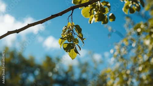 Young birch leaves with vib...
