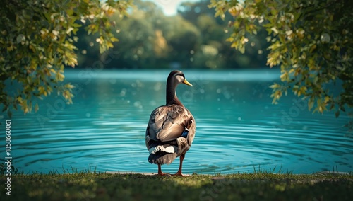 Waterfowl resting along a l...
