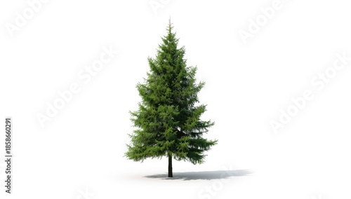 Single green fir trees isolated against a white backdrop, ideal for holiday or nature-themed layouts