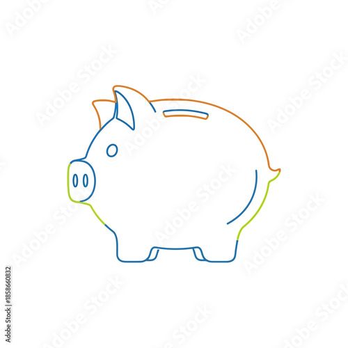 Colorful Line Art Piggy Bank Illustration for Financial Savings Concept