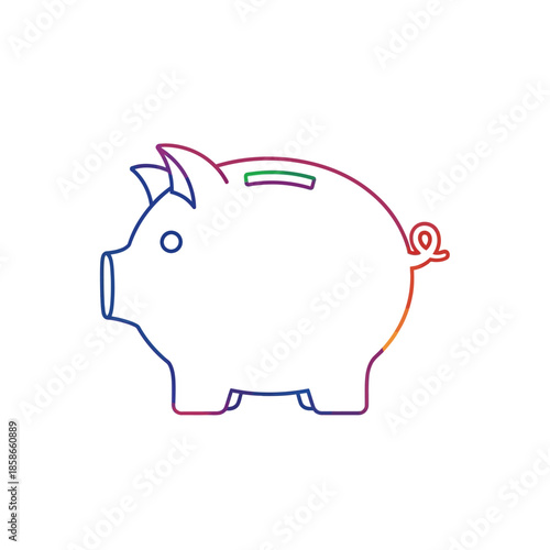 Colorful Neon Line Art Piggy Bank Illustration for Financial Savings Concept