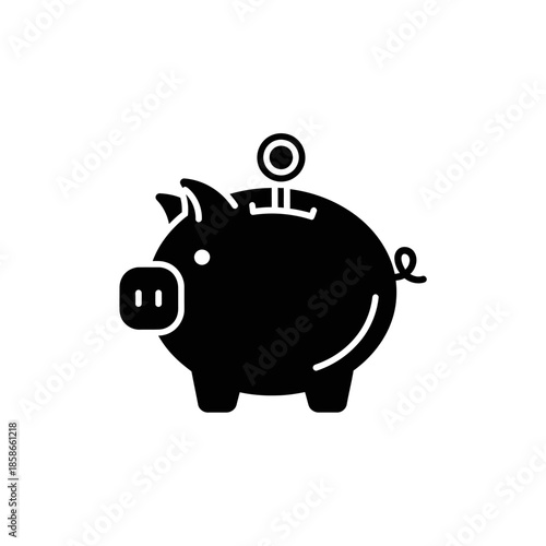 Cute Black Piggy Bank Illustration for Saving Money and Financial Planning