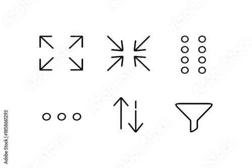 Minimalist icon set with arrows, dots, and a funnel for interface design