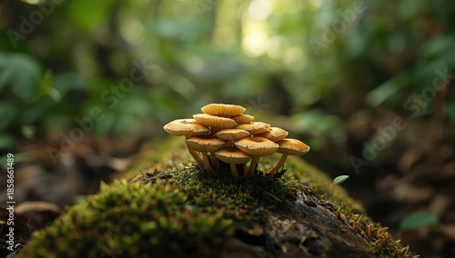 Log with mushrooms in a lus...