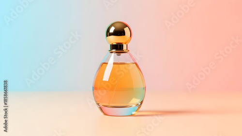 A perfume bottle on a colorful background
