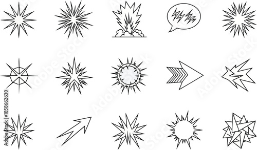 Collection of comic book style explosion and burst graphic elements
