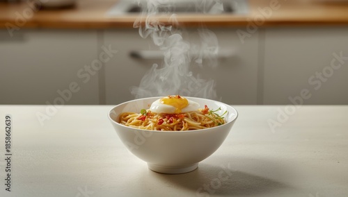 Cooked instant noodles topp...