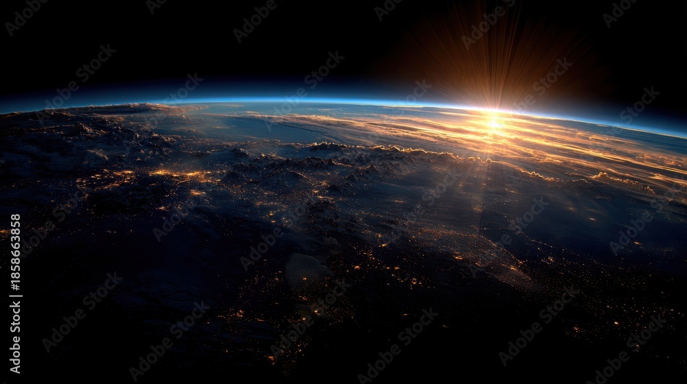 Obraz premium Earth from space with sunrise over the horizon illustration
