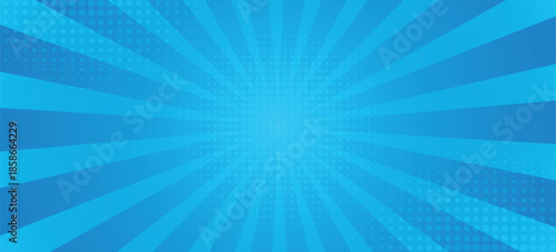Pop art comic sunburst effect background with halftones. Cartoon abstract vector background.