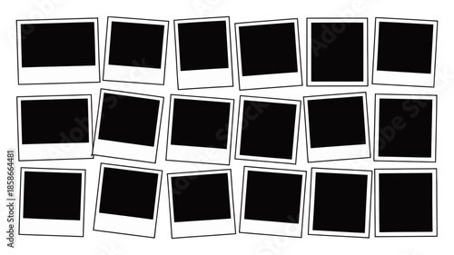 A collection of blank instant photo frames scattered to create a retro collage