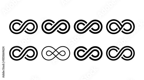 Collection of diverse infinity symbol designs representing endlessness and eternity