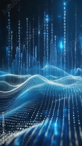 流れるデータが処理される様子を表現した背景グラフィック動画