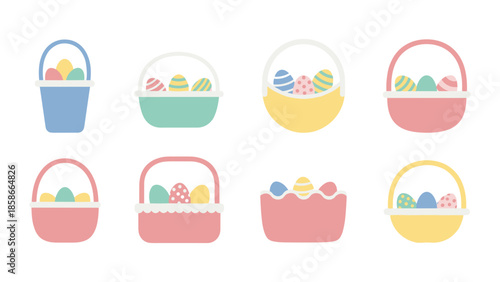 Colorful easter baskets with eggs in pastel tones for spring celebrations