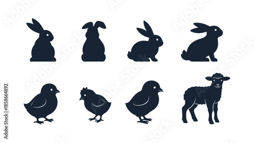 Cute animal silhouettes: bunny, chick, and lamb collection