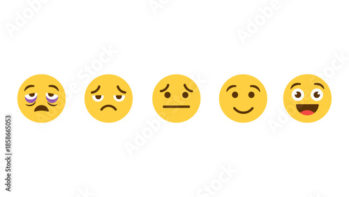 Flat style emoji set depicting different emotions from sadness to happiness
