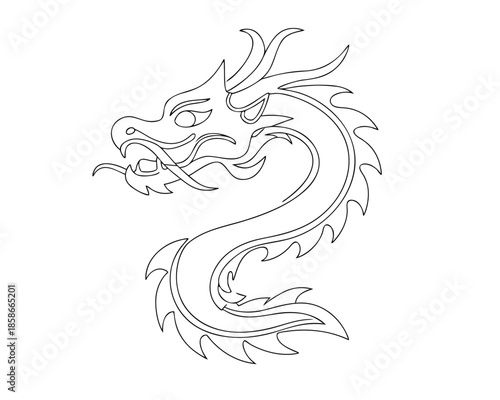 Wallpaper Mural  continuous one line art vector on drawing dragon on white background Torontodigital.ca