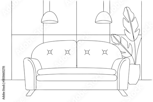  A modern living room interior with a line art chair and table in a stylish and empty home space