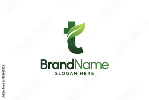 Modern Letter T leaf logo. Alphabetic leaves logo template. Organic shape logo for herbal company. Initial T leaf symbols. Eco company icon template. Green Nature logo. Initial sign for clinic company