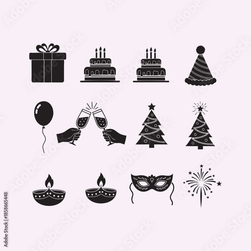 Party Icons Set with Celebratory Elements.