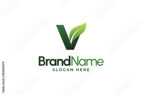 Modern Letter V leaf logo. Alphabetic leaves logo template. Organic shape logo for herbal company. Initial V leaf symbols. Eco company icon template. Green Nature logo. Initial sign for clinic company