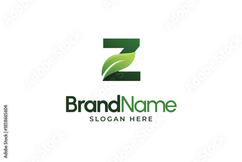 Modern Letter Z leaf logo. Alphabetic leaves logo template. Organic shape logo for herbal company. Initial Z leaf symbols. Eco company icon template. Green Nature logo. Initial sign for clinic company