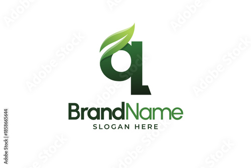 Modern Letter Q leaf logo. Alphabetic leaves logo template. Organic shape logo for herbal company. Initial Q leaf symbols. Eco company icon template. Green Nature logo. Initial sign for clinic company