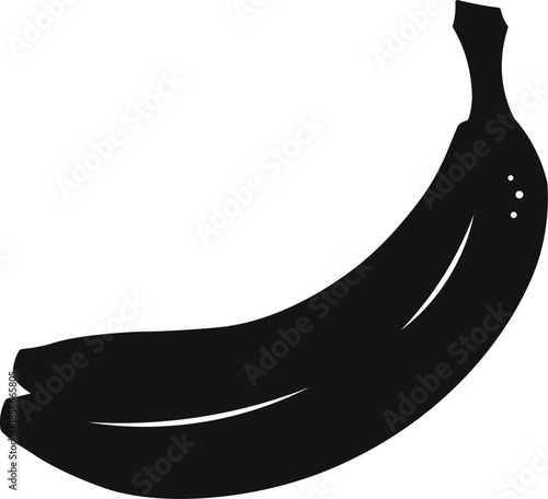 Banana Silhouette: A simple yet striking silhouette of a ripe banana, showcasing its iconic curved form and textured peel in monochromatic elegance.