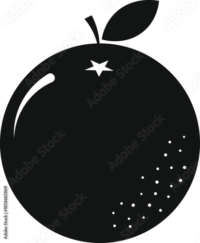 Vibrant Orange Silhouette: A minimalist illustration of a perfectly ripe orange, with a single leaf and stem, showcases the fruit's simple beauty and refreshing appeal.